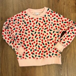 Hanna Andersson Pink Christmas Winter Sweatshirt with Red and Green Holly